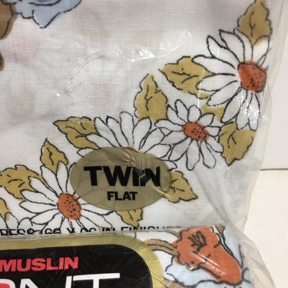 Vintage Edgemont Blue Brown Floral Twin Flat Fitted Sheet Set No Iron Muslin - Picture 3 of 6